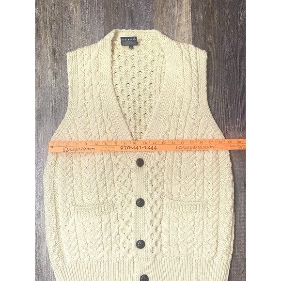 Aran Woollen Mills 100% Wool Cable Knit Button Front Vest Men’s M Ireland Cream - Picture 6 of 8